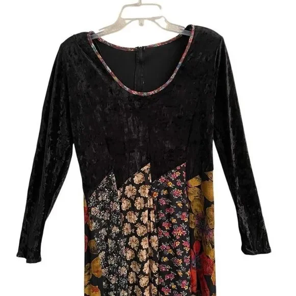 Vintage Handmade Patchwork Whimsygoth  Hippie Maxi Dress Long Sleeve Velvet - Picture 8 of 12